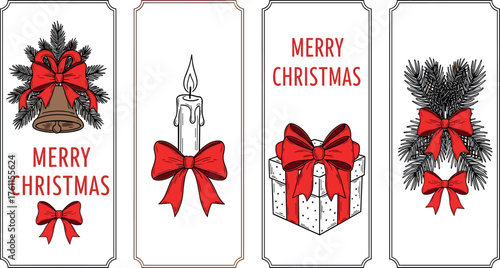 Festive Christmas Bookmarks with Bows and Holiday Cheer