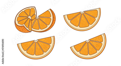 Illustration of freshly sliced orange segments and wedges vibrant and colorful