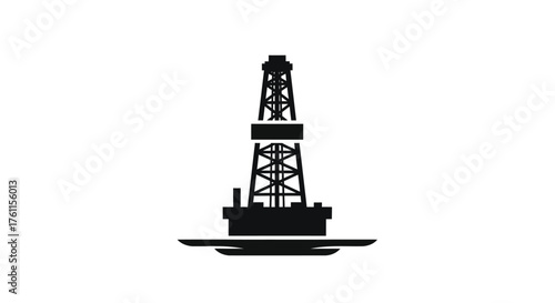 A simple black silhouette of an oil drilling rig structure