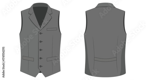 Detailed flat illustration of a dark gray men s waistcoat design