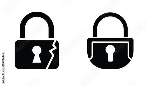 Broken and intact padlock icons representing security and vulnerability