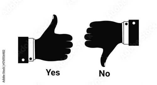 Black and white illustration depicting a thumbs up and thumbs down