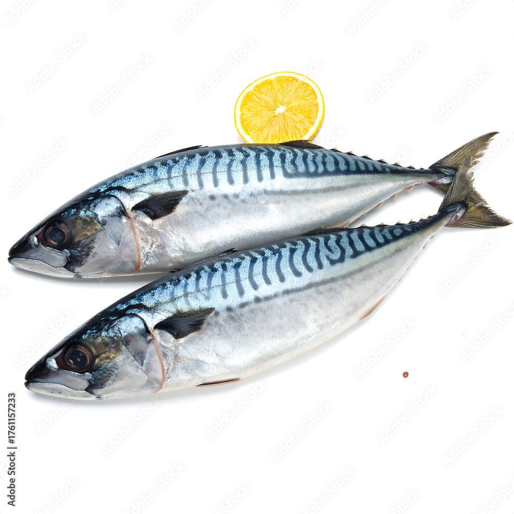 Naklejka premium Two whole mackerel fish on white background
