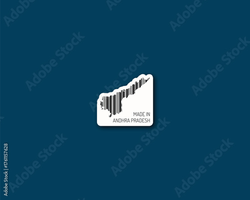 Clean “Made in Andhra Pradesh” barcode-silhouette — perfect for packaging, export labeling and regional branding. High-res vector and print-ready for marketplaces and souvenirs.