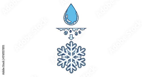 49. **freezing point water droplet to snowflake outline icon vector full color**
