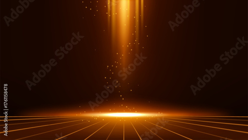 Abstract Scene Elegant Fire Light Lines on Dark Background with Lighting Effect and Sparks, Vector Illustration