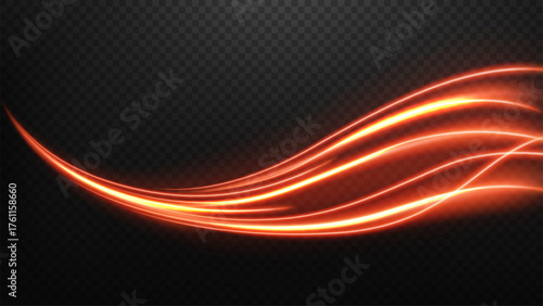 Fire Light Line Trail, Long Exposure Motion Blur Effect, Vector Illustration