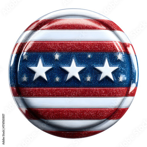 Patriotic button with stars and stripes isolated on transparent background