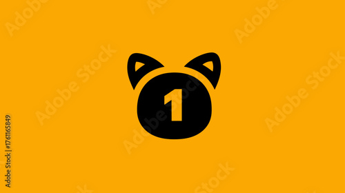 Stylized black cat head icon featuring the number one on a vibrant orange background, modern flat design illustration.