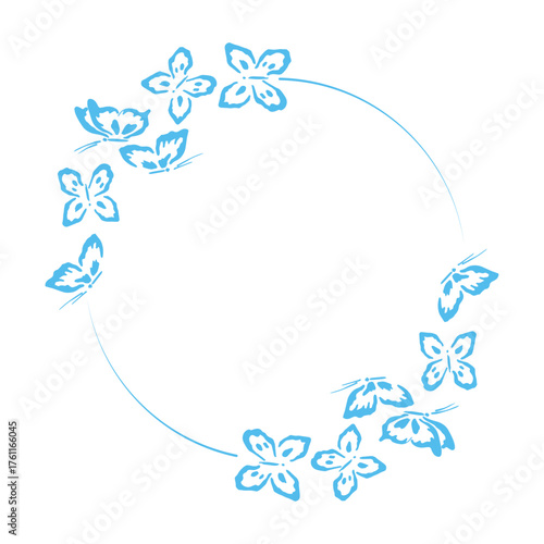Blue circular frame of butterflies