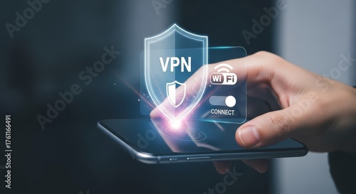 Man Using VPN On His Smartphone , VPN concept