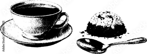 High contrast coffee cup and dessert set for culinary art and design