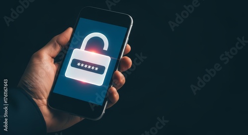 Wallpaper Mural Unlocked smartphone lock Concept, Hand Holding A Lock Phone, Cyber security concept hand protection network with lock icon Torontodigital.ca