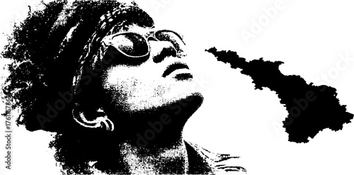 Edgy black and white punk portrait with torn paper effect design for posters