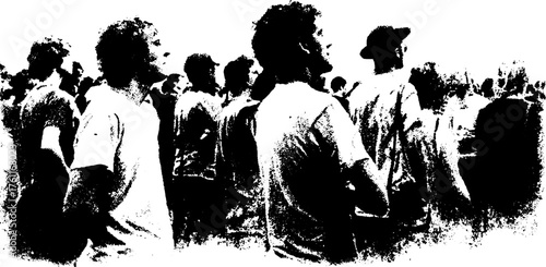 Abstract black and white crowd scene in halftone effect for art and decor
