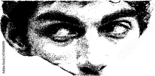 Black and white abstract human face in halftone style for artistic and design projects