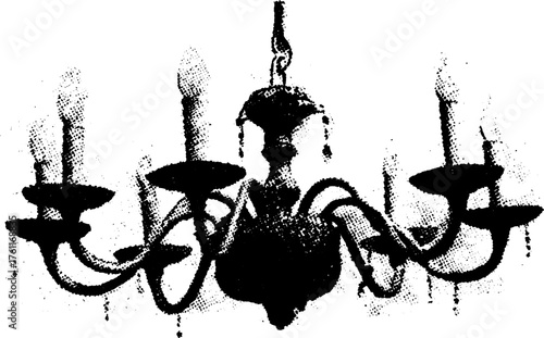 Vintage chandelier halftone design for gothic interiors and retro decorations