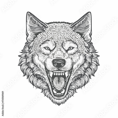 Howling Wolf Head Vintage Engraving