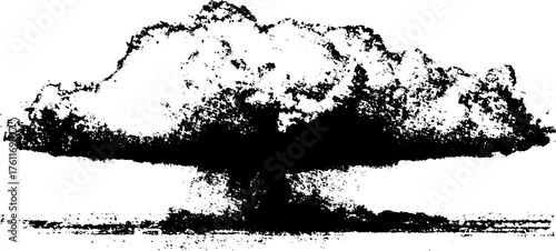 Black and white halftone illustration of explosive cloud silhouette for retro designs