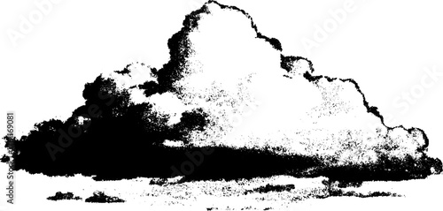 Black and white cloud silhouette with halftone effect for poster or design
