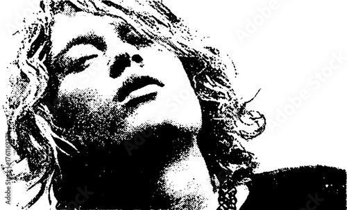 Black and white halftone portrait art with gritty photocopy texture for vintage design projects