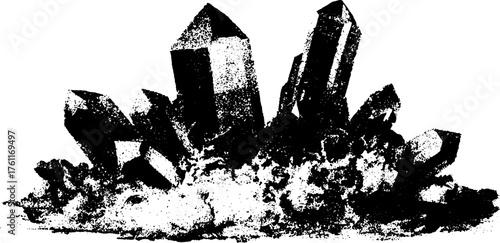 Abstract crystal cluster in black and white halftone design for graphic projects
