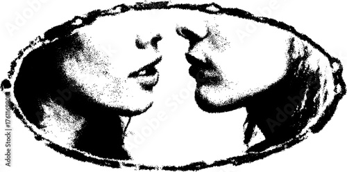 Black and white halftone art with double line framing for artistic design