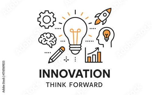 Creative innovation: conceptual design with lightbulb and icons for future thinking