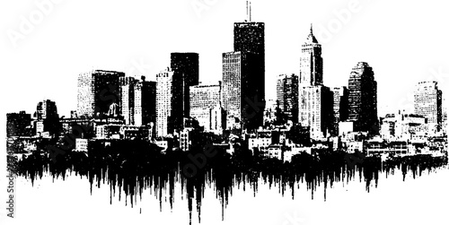 Urban soundscapes: black and white city skyline with equalizer bars for poster design