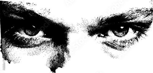 Close-up black and white halftone illustration of eyes for artistic design