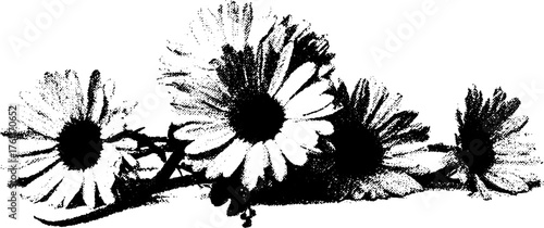 Black and white halftone flower wreath design for vintage aesthetic