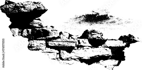 Grunge graffiti wall in black and white halftone style