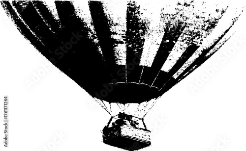 Vintage black and white hot air balloon design in halftone style for retro posters