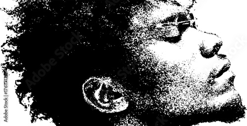 Black and white halftone portrait of human face for art and design