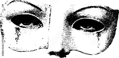 Vintage black and white halftone mask design with gothic punk style for creative art projects