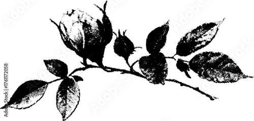 Minimalist bot illustration with black and white halftone effect for retro design