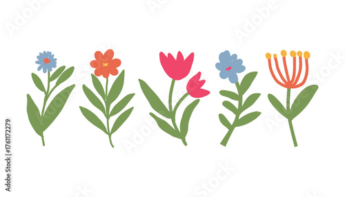 Colorful set of flowers. Vector origami flowers on white background. style for fabric, banners, wallpaper, posters, websites, online shopping.Vector illustration design and creative idea.