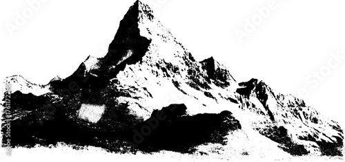 Monochrome halftone illustration of mountain range for retro designs