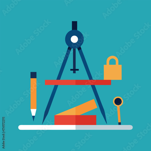 Architect Table with Drawing Tools Clean Vector Design