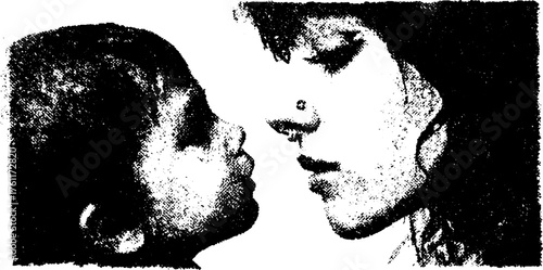 Emotional connection between parent and child in halftone style for poster design