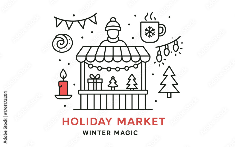 Naklejka premium Charming winter market scene with festive decor and warm holiday vibes
