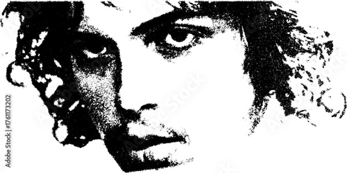 Black and white halftone portrait with photocopy effect for artistic design
