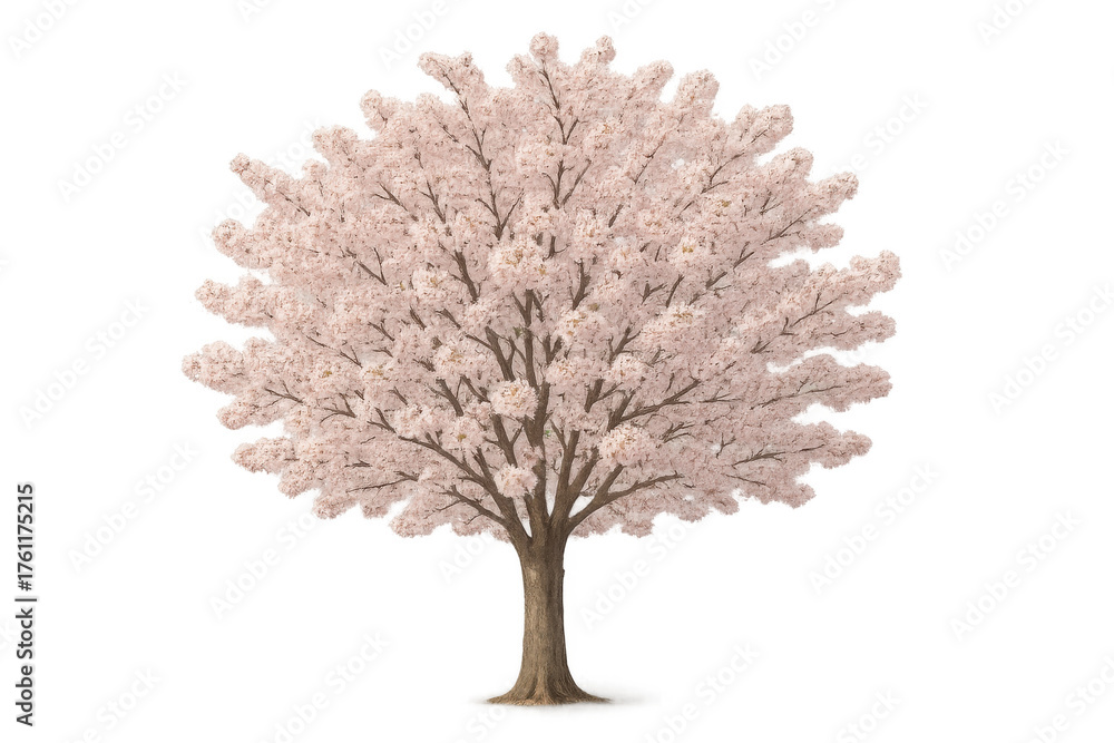 Obraz premium Sakura cherry blossom tree blooming with pink flowers, representing spring, nature, and growth with transparency