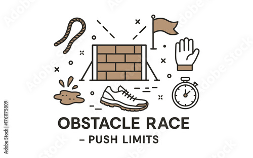 Obstacle race challenges in minimalist line style with motivational theme