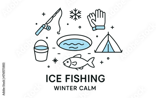 Winter ice fishing essentials: gear, fish, and snowflakes