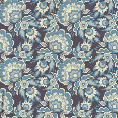 Ethnic flowers seamless vector pattern. floral vintage background