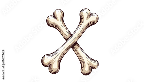 Artistic crossbones in sketch style, in natural bone hues, against transparent background