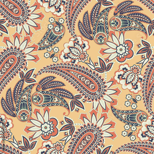 Vector textile print. Seamless Design for covers, fabrics, textiles, wrapping paper. Vector pattern Paisley Indian motifs and decorative floral elements
