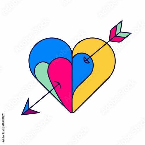 Colorful heart with arrow in modern flat design style  