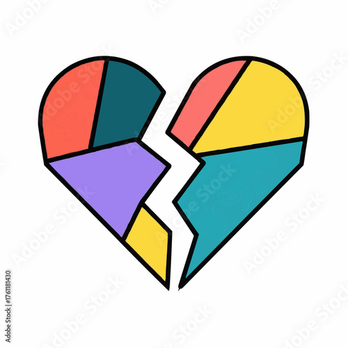 Broken heart symbol in trend colorful geometric design  